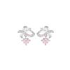 Aretes originales de corazón de niña con lazo, aretes encantadores de plata esterlina 925, circonita micro incrustada, estilo ins de celebridad de internet, joyería para la oreja