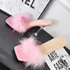 Zapatos de Tacón Alto de Cristal Transparente con Plumas Verano 2026 Nueva Moda Europeos y Americanos Sexy Talla Grande Chanclas de Tacón de Aguja para Mujer