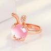 Anillo de Conejo Rosa con Cristal Rosa Chapado en Oro Rosa Kalaimei - Anillo de Conejo Lindo y Dulce Ajustable