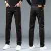 Calça jeans masculina de marca italiana de alta qualidade e tendência, coleção outono e inverno 2026, calça casual slim fit elástica preta e cinza com forro de fleece