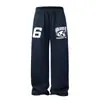 Pantalones de chándal casual de moda con estampado de letras azules para mujer y hombre, pantalones de baile de jazz, estilo holgado y relajado, pantalones deportivos