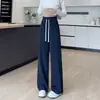 Calça de chenille cinza escuro de perna larga para mulheres, novo estilo outono e inverno 2026, forrada com fleece, caimento solto, esportiva, calça casual de perna reta estreita