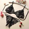 Abertura na Virilha, Não Precisa Tirar, Conjunto de Duas Peças de Três Pontos, Lingerie Sexy de Renda, Tanga Feminina Apaixonada, Extremamente Tentador