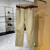 Calça pantalona feminina 2026 outono novo estilo com cinto, cintura alta, modelagem solta, emagrecedora, ideal para baixinhas, cor cáqui, calça skinny cropped
