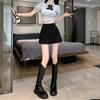 Saia Esportiva Cinza Delicada para Mulheres, Anti-Exposição, Saia-Moletom de Linha A que Molda o Quadril, Calça Saia Curta Casual Petite, Roupa de Verão