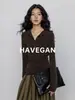Con Camiseta Base de Manga Larga HAVEGAN/Tencel Lana para Mujer 2026 Nuevo Cuello Henley Ajustado Top Elástico