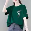 Comércio Exterior Transfronteiriço Moda Camiseta Manga Curta Gola Redonda Feminina Novo Estilo Quente Rejuvenescedor Roupas de Verão para Mães Soltas Emagrecedoras Tendência