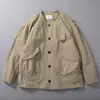 Chaqueta de Trabajo Estilo Japonés para Hombre, Estilo Funcional para Exteriores, Corte Holgado, Multibolsillos, Abrigo Casual sin Cuello para Hombre de Primavera y Otoño