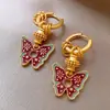 Novos Brincos de Argola com Borboleta de Óleo Vermelho Estilo Chinês Estilo Nacional Brincos Retro de Luxo Leve Joias de Orelha Elegantes Novas 2024