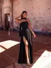 Vestido negro de cuello halter para comercio exterior transfronterizo con detalles de gasa, elegante y con clase, adecuado para organizar cenas, vestido de noche sin tirantes