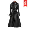 Casaco de Couro Feminino Haining 2025 Nova Temporada de Primavera Elegante Trench Coat de Couro de Comprimento Médio