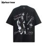 Marca de Moda Estilo Americano Dedo Divertido Camiseta de Manga Corta para Hombre y Mujer Verano Nuevo Moda Urbana Suelta Versátil Camiseta de Pareja