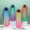 Vaso de Plástico con Degradado de Color Transfronterizo con Spray de Color de Gran Capacidad para Deporte con Popote y Escala Cuerda Portátil Taza de Viaje