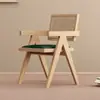 Silla de Comedor de Madera Maciza para el Hogar, Silla Chandigarh Estilo Mediados de Siglo, Silla con Reposabrazos Suaves Estilo Wabi-Sabi, Silla de Ratán para Ocio