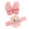 Nuevos Calcetines para Bebé de Encaje de Color Sólido Estilo Europeo y Americano Set de Diadema con Lazo Princesa Lindos Calcetines para Bebé 2619