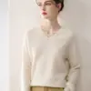 Nuevo Suéter Base de Punto 100% Cachemira para Mujer Otoño e Invierno, Cuello en V, Manga Larga, Jersey Holgado y Efecto Adelgazante