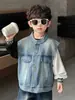 6263 Chaleco de Mezclilla Otoñal para Niños 2026 Nuevo Estilo Chaleco Coreano para Niños Primavera y Otoño Chaleco de Abrigo para Niños Moderno
