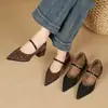 Zapatos Mary Jane Retro Estilo Francés Estampado de Leopardo Punta Fina para Mujer 2026 Otoño Tacón Grueso Correa Única Planos Bajos Versátiles Zapatos de Cuero