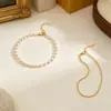 Tobillera de Perlas de Doble Capa Estilo Europeo y Americano, Moderna Cadena Fina con Cuentas Doradas para Tobillo de Mujer, Joyería Versátil para el Pie para Vacaciones en la Playa