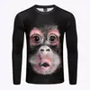Item quente de celebridade da internet Camiseta de manga comprida gola redonda Macaco Dudu 3D elástica esportiva para barriga grande expressões de animais engraçadas em estoque
