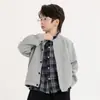 Chaqueta de dos piezas sintética para niños, nuevo estilo primavera y otoño 2026, top de color block con cuello alto para niños, chaqueta cárdigan de moda para niños mayores