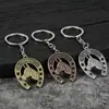 Chaveiro de ferradura e cabeça de cavalo vintage em estoque para atacado, pingente de metal estilo lucky europeu e americano, acessório personalizado para bolsa