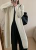 Abrigo suéter largo hasta la rodilla de punto grueso de otoño e invierno estilo coreano con cuello en V, diseño de cárdigan de punto holgado y perezoso, sobretodo para mujer