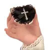 Nuevo Pasador de Encaje Cruzado de Halloween para Mujer, Accesorio de Pinza Lateral con Forma de Corazón y Lazo Estilo Gótico Oscuro