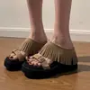 Sandalias Retro con Flecos y Tacón de Cuña para Mujer, Novedad Verano 2026 Sandalias de Plataforma Versátiles con Aumento Oculto de Altura