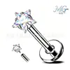 Brincos de Tarraxa Zircônia Estrela de Cinco Pontas 0,9mm de Rosca 3A, Brincos Super Brilhantes, Piercings de Lábio com Rosca Interna, Joias de Piercing em Aço Titânio Aço Inoxidável