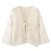 Al por mayor Otoño 2026 Nuevo Estilo Europeo y Americano para Mujer Camisa Top de Ganchillo Hueco con Cuello en V 7079