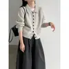 Cárdigan de Punto con Solapa Pequeña de un Solo Botón Lu Xi para Mujer, Engrosado, Otoño/Invierno, Diseño Simple, Abrigo Suéter ss1132