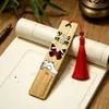 Marcapáginas de Bambú Estilo Antiguo Zhuangzhou Mengdie con Pintura de Porcelana de Cristal, Borlas de Seda de Hielo, Marcapáginas Cultural y Creativo, Fabricante Directo Admite Personalización