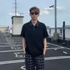 Camisa Polo de Manga Curta Estilo Americano para Homem, Gola Polo Color Block de Alta Qualidade, Camiseta de Verão, Marca da Moda, Falso Duas Peças, Manga Meia-Manga Solta