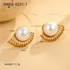 Pendientes Europeos y Americanos Transfronterizos, Pendientes de Acero Inoxidable con Perlas, Pendientes de Lujo Ligero y Alta Gama para Mujer, Joyería de Acero de Titanio de Nicho de Diseñador
