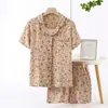 Distribuido y distribuido en nombre de otros: Ropa de casa para mujer para primavera y verano, con cuello de volantes, top de manga corta estampado y pantalones largos, holgada, cómoda, pijama casual