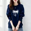 Moletom grosso de algodão estilo coreano com gola redonda e forro de fleece para mulheres, adequado para primavera, outono e inverno, casual, moderno, versátil e adequado para o dia a dia, blusa de manga longa