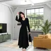 Estoque Disponível Vestido Longo Tricotado de Manga Longa Bufante com Decoração Floral Tridimensional Romântica Vintage de Alta Qualidade Estilo Francês Outono e Inverno