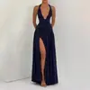 Vestido de noche sexy transfronterizo europeo y americano 2026, vestido largo de tirante plisado liso en la espalda en amarillo y gris