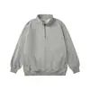 Nueva sudadera de forro polar de algodón de peso pesado 450 g/m² para otoño/invierno, con media cremallera y cuello alto para hombre, de alta gama, sin encogimiento, corte holgado