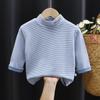 Camiseta de base de veludo para crianças Outono e Inverno meninos e meninas gola alta manga longa listrada bebê estampada elástica roupa íntima
