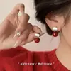 Brincos Redondos Minimalistas de Feijão Vermelho, Luxo Leve, Brincos Festivos para Mulheres no Ano do Signo Delas, Brincos de Ano Novo Vermelho Vinho, Populares nas Redes Sociais