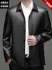 Promoção de liquidação de jaqueta de couro masculina nova em Haining, jaqueta de couro com gola reversa, comprimento médio, para pais de meia-idade, casual de negócios para outono e inverno