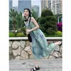 Elegante y único diseño de vestido con tirantes tie-dye para mujer, estilo casual holgado de verano, vestido largo para vacaciones en la playa
