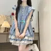 Conjunto de Vestido de Verão para Meninas 2026 Novo Estilo Vestido Bolo com Manga Bufante com Leggings de Renda Conjunto de Duas Peças