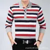 Camiseta de manga larga para hombre de primavera y otoño, holgada, con solapa, a rayas, para usar debajo, bolsillo real, talla grande, top casual para hombre