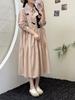 Vestido de Manga Larga Bordado de Gato Japonés para Mujer Artístico Dulce Cuello Medio Abierto Cintura con Cordón Elegante Holgado Vestido Largo para Mujer