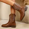 E-commerce Transfronteiriço Tamanho Plus Outono/Inverno 2026 Novo Estilo Salto Grosso Botas Western Cowboy Femininas Estilo Europeu e Americano Moda Versátil Botas Curtas