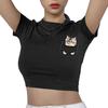 Camiseta feminina estilo europeu e americano, manga curta, solta, camiseta feminina, simples, gatinho, uma geração de cabelo