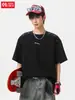 Camiseta Casual de Manga Corta Estilo Americano para Hombre, Verano Ajuste Holgado con Cierre de Botón en el Hombro y Bordado de Letras Camiseta de Media Manga